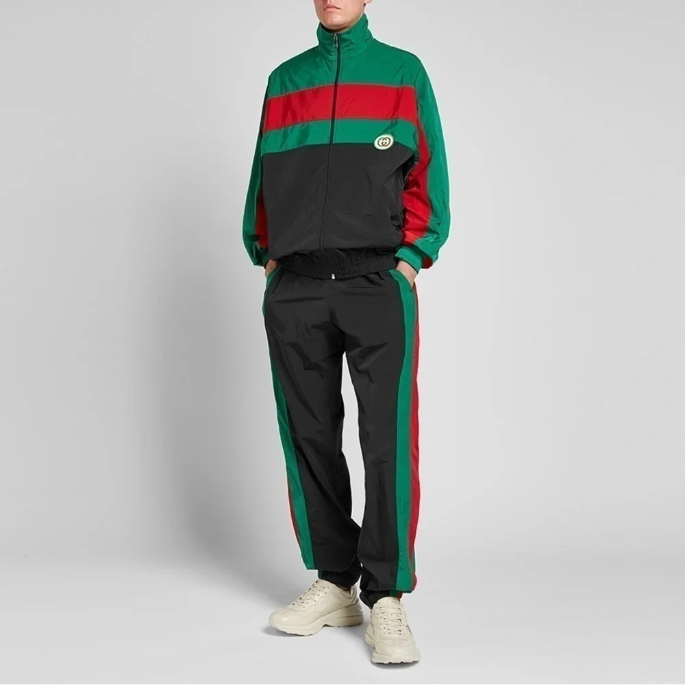 Gucci Oversized Nylon Track Jacket Water Repellent Black Green Red Mens Sz M